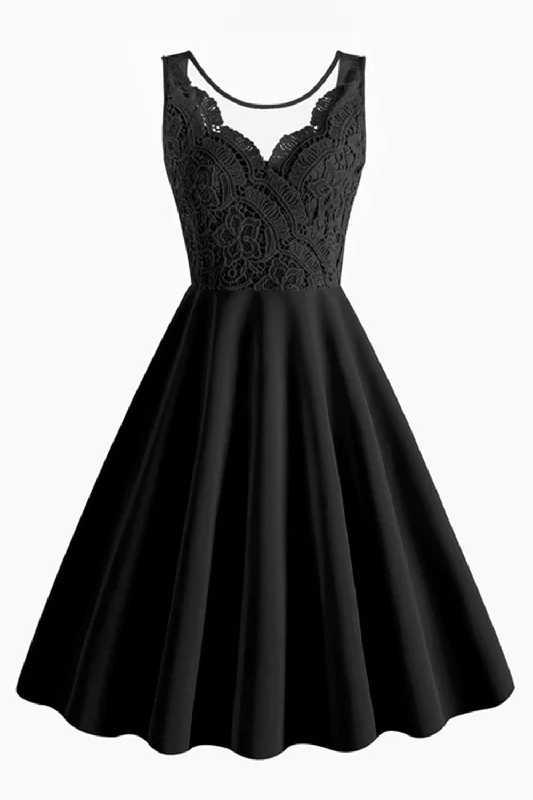 Black A Line Rufflesd V-Neck Sleeveless Vintage Dress