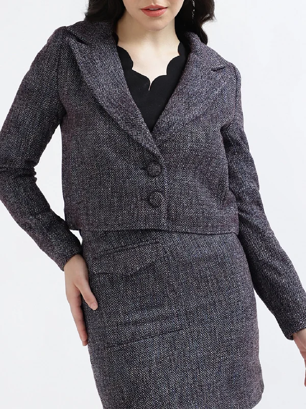 Centre Stage Women Solid Notched Lapel Full Sleeves Blazer