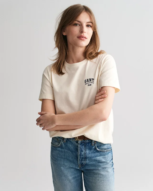 Gant Women Cream Solid Round Neck Short Sleeves T-Shirt