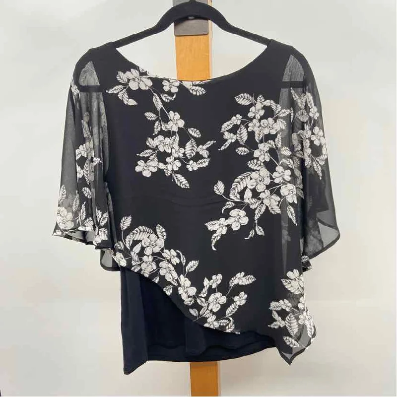 Ann Taylor Women's Size M Black Floral Short Sleeve Shirt