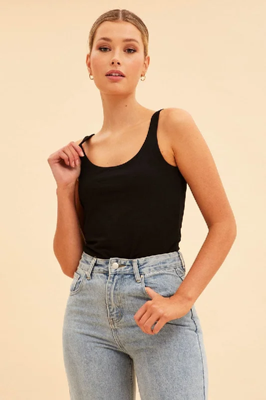 Black Essential Scoop Neck Sleeveless Tank