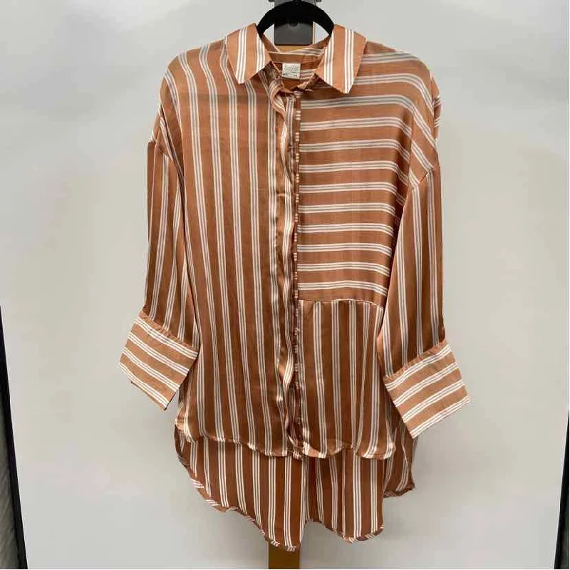 Selfie Women's Size L Tan Stripe Long Sleeve Shirt