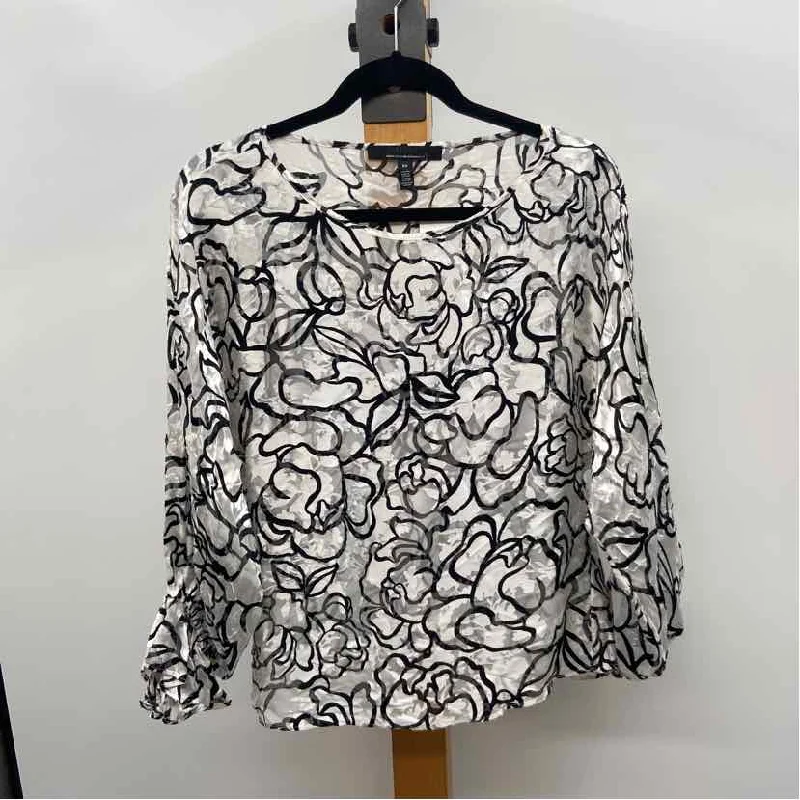 White House Black Market Women's Size XS White Floral Long Sleeve Shirt