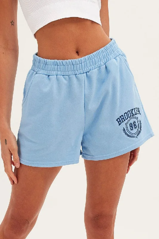 Blue Track Short Sweat Brooklyn Varsity Embroidery