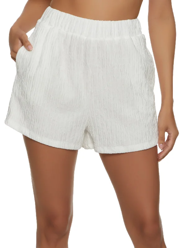 Solid Textured Knit High Waisted Shorts