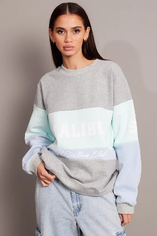 Blue Graphic Sweater Long Sleeve