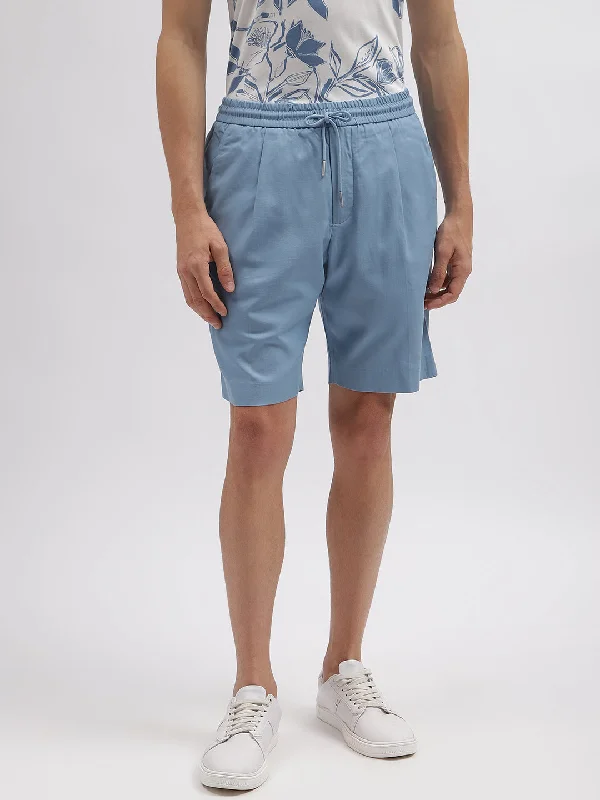 Antony Morato Men Blue Solid Slim Fit Mid-Rise Shorts