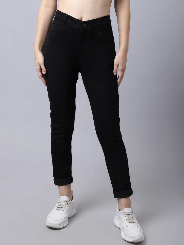 Women's Casual Skinny Fit Black No Fade Mid rise Jeans