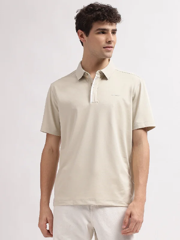 Gant Men Beige Solid Polo Collar Short Sleeves T-Shirt