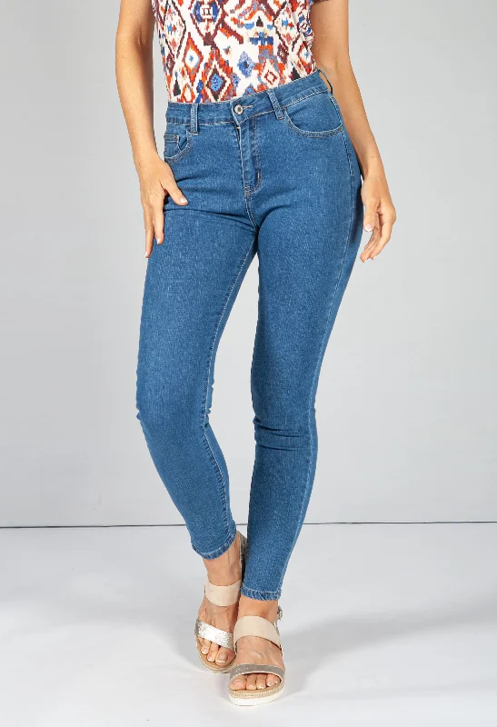 Mid-Wash Push Up Skinny Leg Jeans