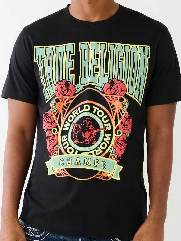 True Religion Men Black Printed Round Neck Short Sleeves T-Shirt