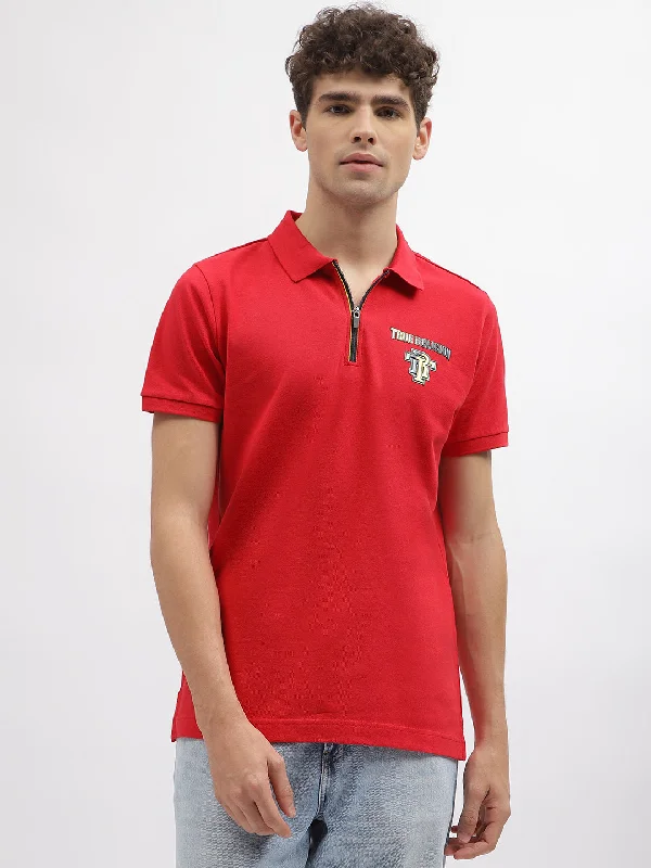 True Religion Men Red Solid Polo Collar Short Sleeves T-Shirt