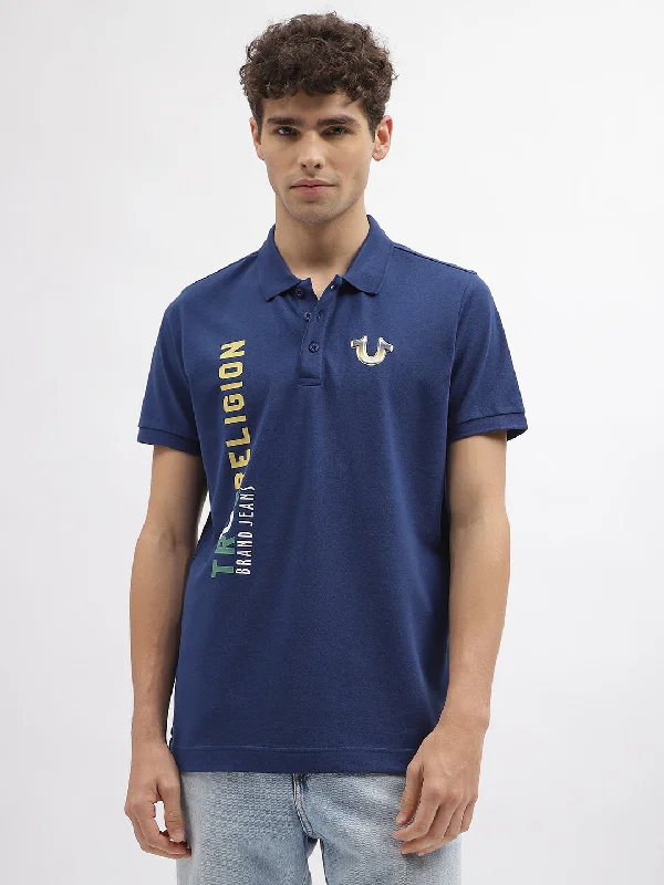 True Religion Men Blue Printed Polo Collar Short Sleeves T-Shirt