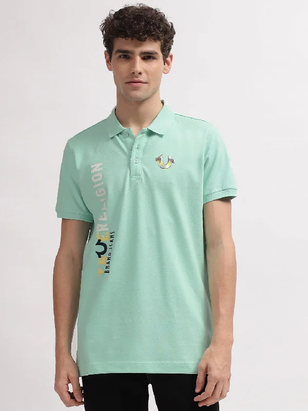 True Religion Men Mint Green Printed Polo Collar Short Sleeves T-Shirt