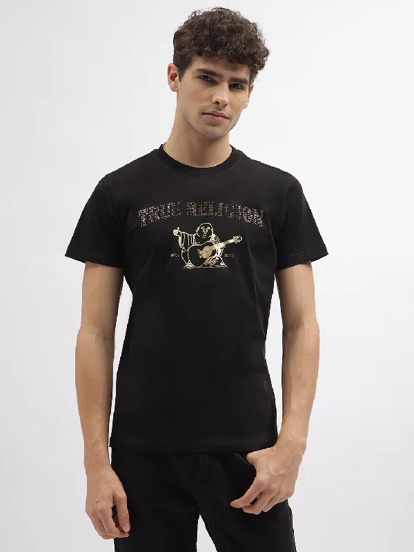 True Religion Men Black Printed Round Neck Short Sleeves T-Shirt