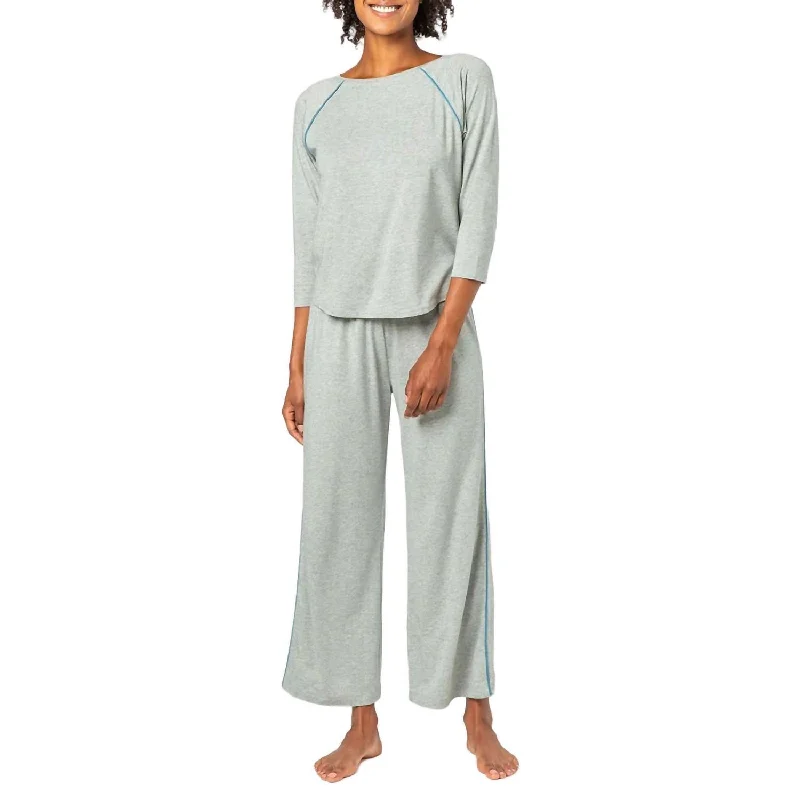 3/4 Sleeve Sleepwear Set In Heather Grey