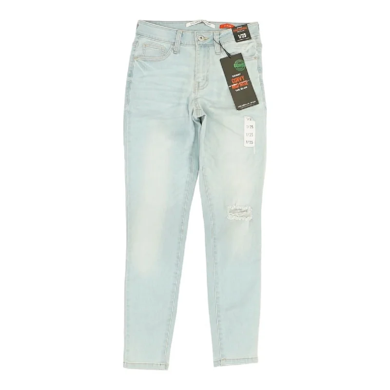 Blue Solid Mid Rise Skinny Leg Jeans