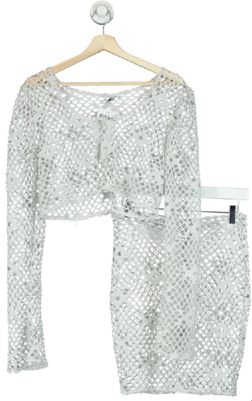 By Esme Rose White Crochet Knit Top and Skirt Set UK 10