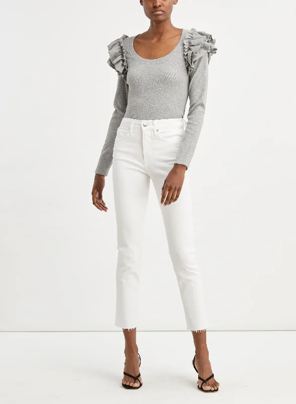 Carly Kick-Flare Raw Hem Jean - White