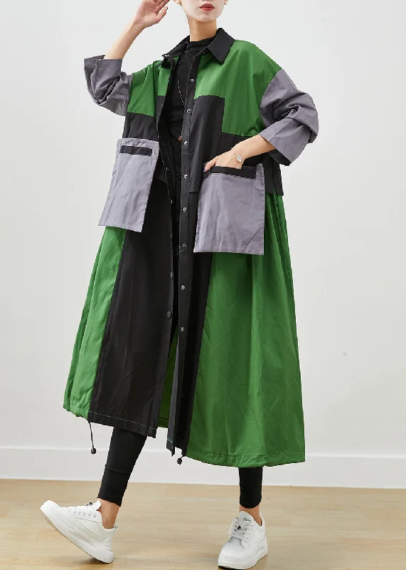 Diy Green Oversized Patchwork Pockets Cotton Coats Fall