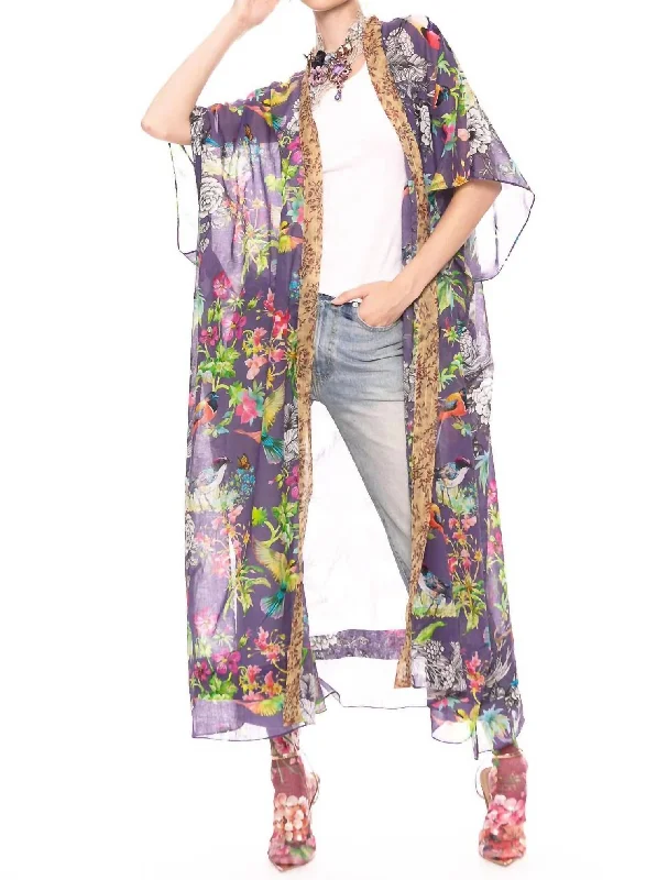 Dreaming Of Paradise Kimono In Vintage Lilac Bird Floral