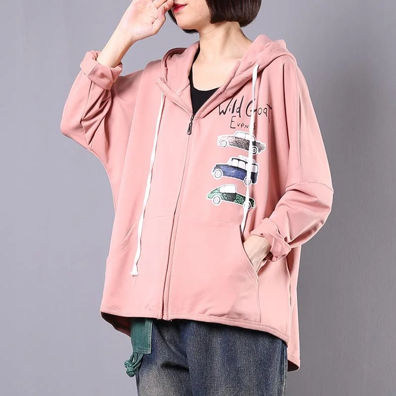 Natural zippered cotton linen outwear women blouses Tutorials pink prints coat fall