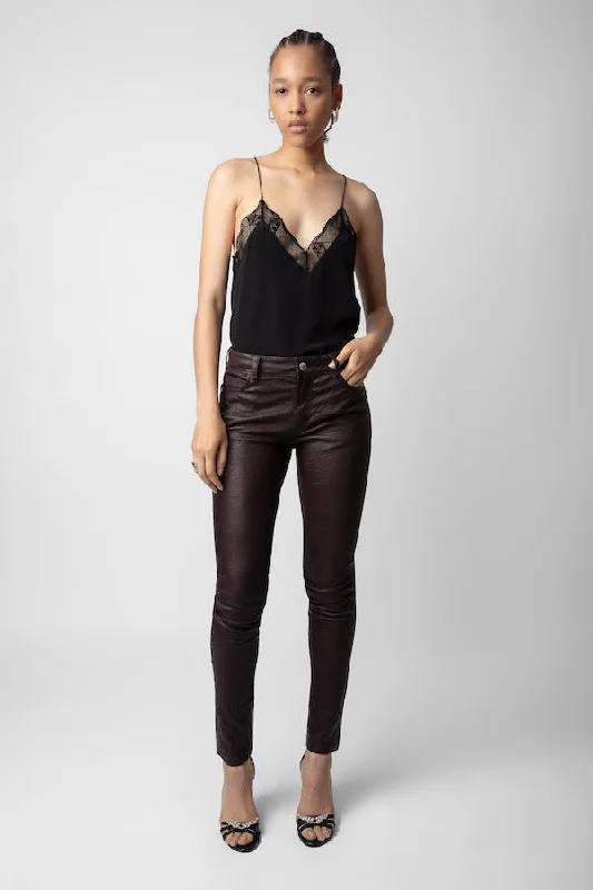 Phalme Crinkled Leather Pants - Chocolate