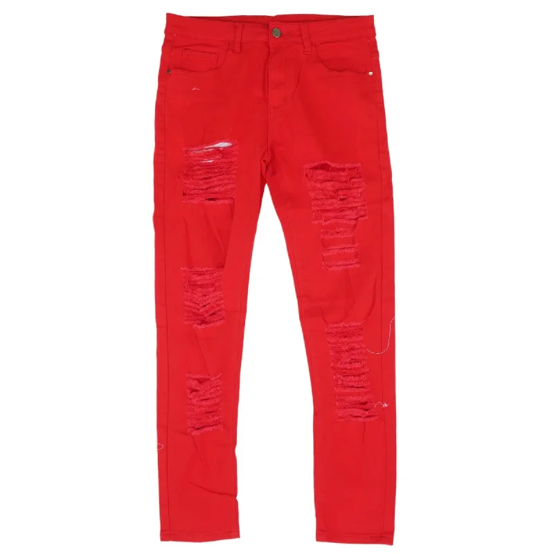 Red Solid Jeans