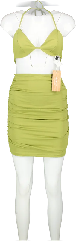 SHEIN Green Ruched Midi Skirt And Bralette Set UK XS