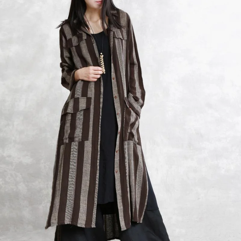 side open linen Robes Korea striped loose coat spring