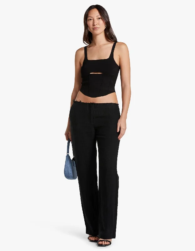 Low Waist Raw Edge Pants - Black