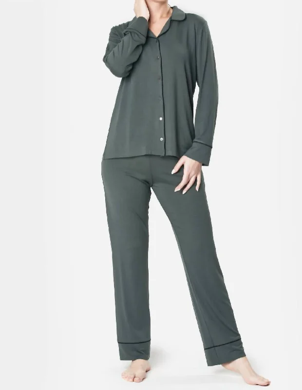 Ultra Soft Notch Collar Pajama Set In Fern