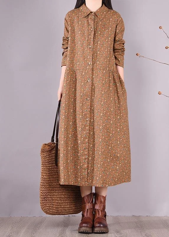 Women Chocolate Print Dress Lapel Button Down Daily Spring Dress