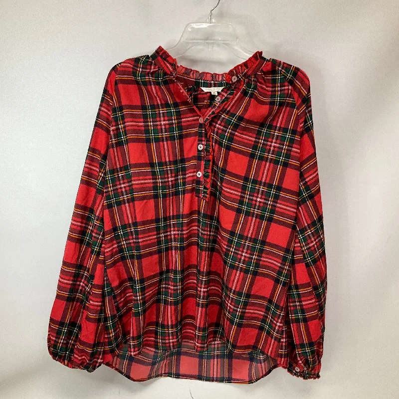 Top Long Sleeve By Simply Southern In Red Plaid, Size: M