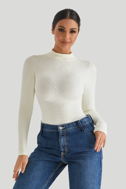 Threaded High Neck Long Sleeves Bodysuit